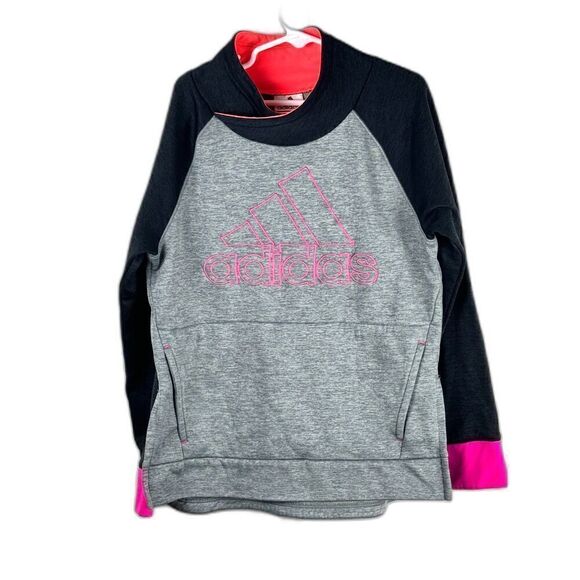 Girls' Adidas Colorblock Sweatshirt w/ Pockets Sz M (10-12)EUC Black, Pink, Grey - Picture 1 of 12